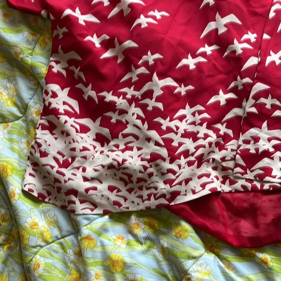 Anthropologie Pins and Needles red, cropped kimono with bird pattern Size M. - Picture 3 of 9